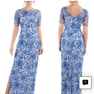 Alexis Embroidered Mesh Short-Sleeve Gown NWT